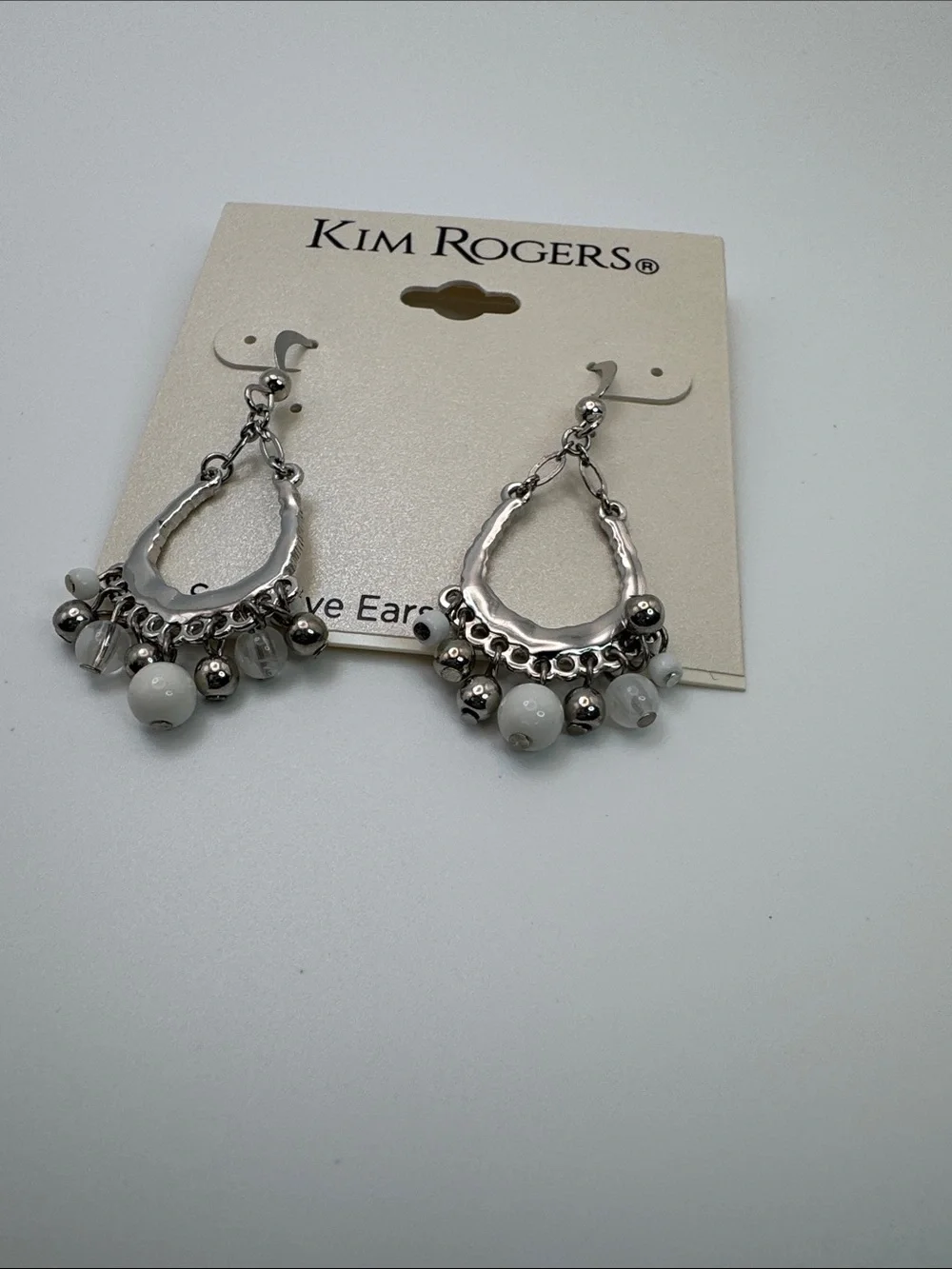 Kim Rogers Silver-Tone Hoop Earrings with White Bead Charms